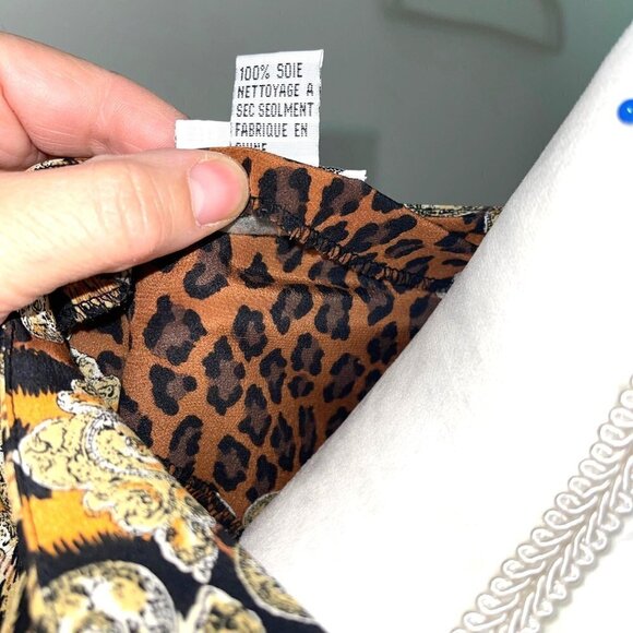 Robbie Bee Silk Dress Womens Size 10 Vintage Animal Print Faux Wrap Side Tie - Picture 6 of 15